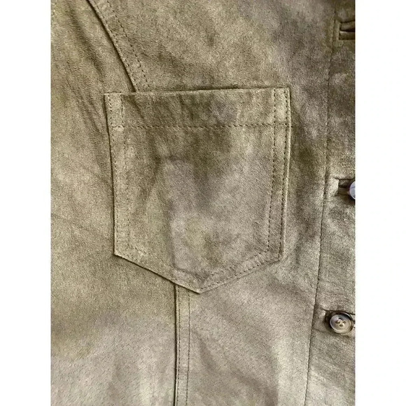 Vintage Telluride Clothing Co Leather Suede blouse Short Sleeve M Tan Button-up - Picture 2 of 13
